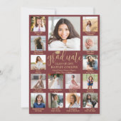 Captioned Photo Collage Burgundy & Gold Graduation 案内状 (正面)