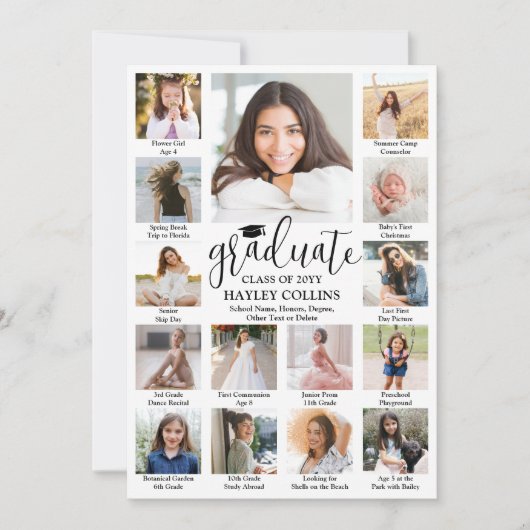 Captioned Photo Collage Modern Script Graduation 案内状 (正面)