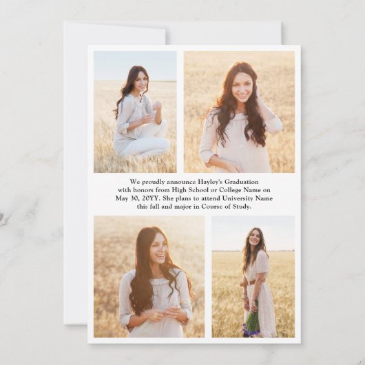 Captioned Photo Collage Modern Script Graduation 案内状 (裏面)