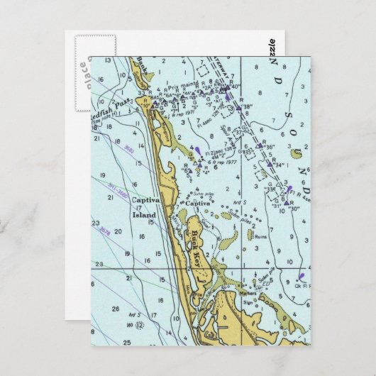 Captivaアイランドのヴィンテージ航海のマップ ポストカード (正面/裏面)