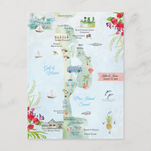 Captiva島 |目的地の結婚式の日程マップ ポストカード (正面)