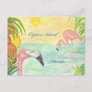 Captiva Island Flamingos Florida Art ポストカード