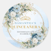Captivating Dusty Blue Gold Greenery Quinceañera  ラウンドシール (正面)