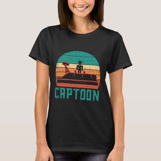 Captoon Boat Sunset Retro Pontoon Captain Men Boys Tシャツ (正面)