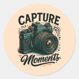Capture Moments Retro Camera Art Sticker ラウンドシール