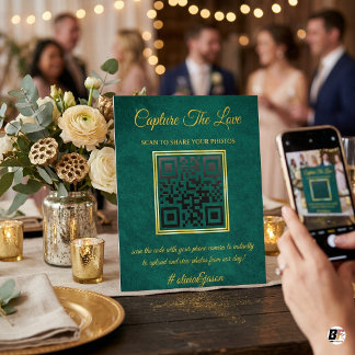 _CAPTURE THE LOVE』| エメラルドグリーン&ゴールド ウェディングQR 台座サイン