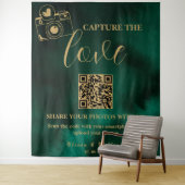 Capture The Love Emerald Green & Gold QR Backdrop タペストリー (インサイチュ)