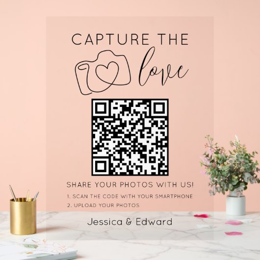 Capture The Love Qr CodeブラックシンプルChicモダン アクリルサイン (ウェディング)