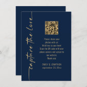 Capture the Love QR Code Navy Gold Wedding Card 招待状 (正面/裏面)