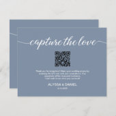 Capture the love QR code wedding photo share blue 招待状 (正面/裏面)