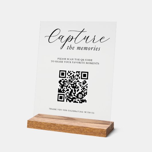 Capture The Memories Wedding Photo QR Code アクリルサイン (傾斜)