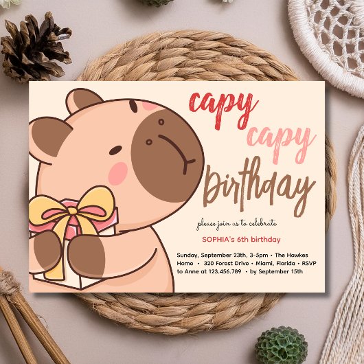 Capy capy capybara birthday invitation 招待状