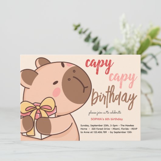 Capy capy capybara birthday invitation 招待状 (スタンド正面)