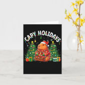 Capy Holidays Capybara Santa Hat Xmas Men Women Ki カード (黄色い花)