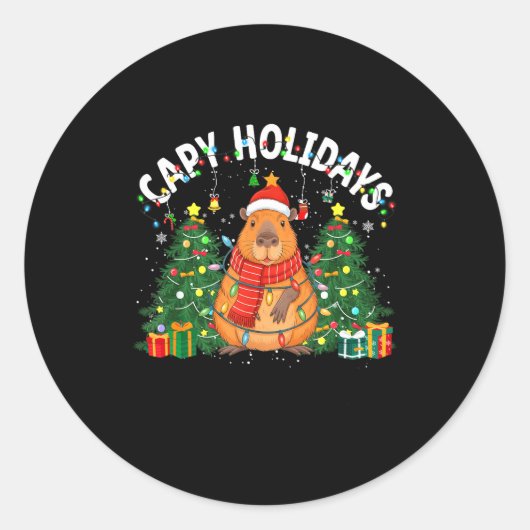 Capy Holidays Capybara Santa Hat Xmas Men Women Ki ラウンドシール (正面)