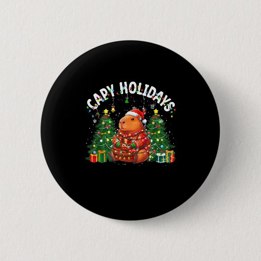 Capy Holidays Capybara Santa Hat Xmas Men Women Ki 缶バッジ (正面)