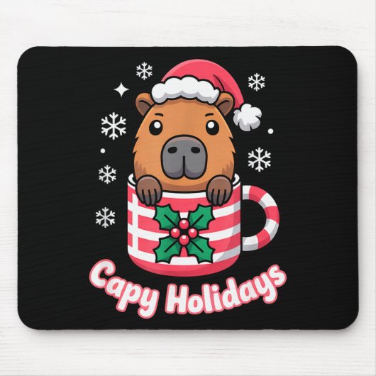 Capy Holidays Cute Capybara Christmas Santa Hat  マウスパッド (正面)