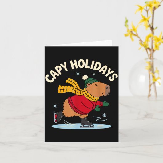 Capy Holidays Ice Skating Capybara Funny Xmas Chri カード (黄色い花)