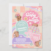 Capy Party Retro Groovy Daisy Birthday Invitation 招待状 (正面)