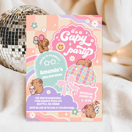 Capy Party Retro Groovy Daisy Birthday Invitation 招待状
