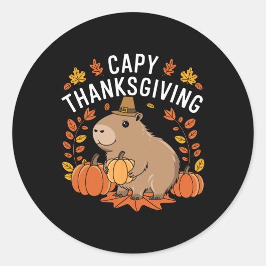 Capy Thanksgiving Funny Capybyra Thanksgiving Fall ラウンドシール (正面)