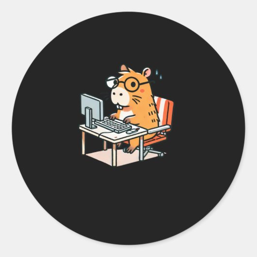 CapybaraプログラマがComputer Stickeで作業する ラウンドシール (正面)