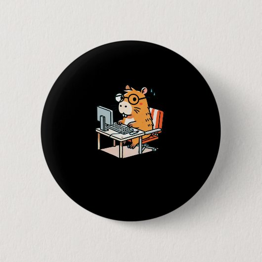 CapybaraプログラマがComputer Stickeで作業する 缶バッジ (正面)