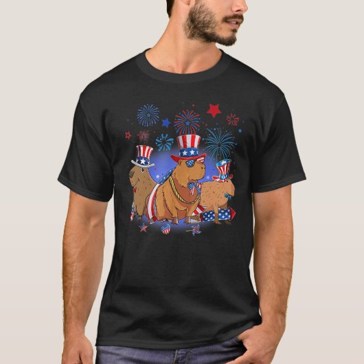 Capybara 4th Of July Animal Capy US Flag Tシャツ (正面)