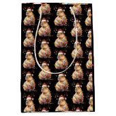 Capybara Animal Lover Christmas Lights Cappy Xmas ミディアムペーパーバッグ (正面)