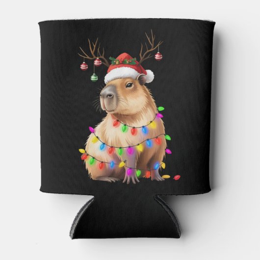 Capybara Animal Lover Christmas Lights Cappy Xmas 缶クーラー (正面)