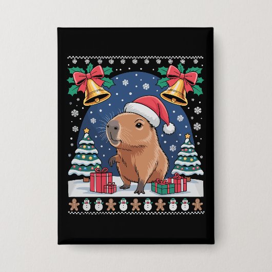 Capybara Animal Lover Xmas Gift Ugly Capybara 缶バッジ (正面)