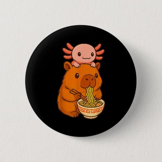 Capybara Anime Ramen Axolotl Funny Graphic Kawaii  缶バッジ (正面)