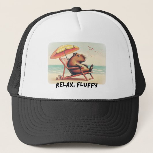 Capybara at beach says: Relax, Fluffy キャップ (正面)