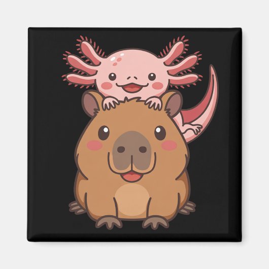 Capybara Axolotl Kawaii Animal Lover Zoo Day マグネット (正面)