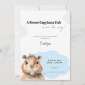 Capybara Baby Shower • Blue Bow Theme 招待状 (正面)