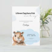 Capybara Baby Shower • Blue Bow Theme 招待状 (スタンド正面)