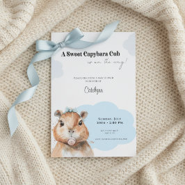 Capybara Baby Shower • Blue Bow Theme 招待状