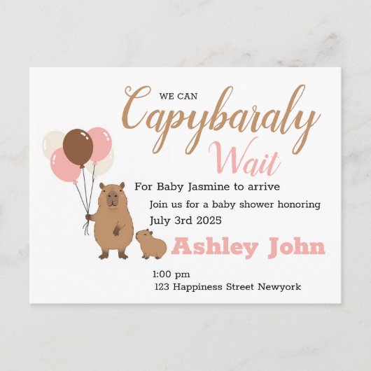 Capybara Baby Shower Honoring Invitation | card ポストカード (正面)