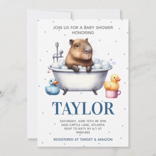 Capybara Baby shower Invitation 招待状 (正面)