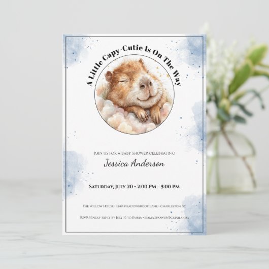 Capybara Baby Shower Invitation • A Little Cutie セーブザデート (スタンド正面)