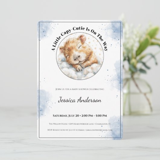 Capybara Baby Shower Invitation • A Little Cutie セーブザデート (スタンド正面)
