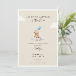 Capybara Baby Shower Invitation Cloud and Balloon 招待状