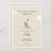 Capybara Baby Shower Invitation Cloud and Balloon 招待状 (正面/裏面)