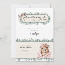 Capybara Baby Shower Invitation • Greenery Theme セーブザデート