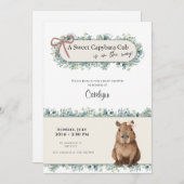 Capybara Baby Shower Invitation • Greenery Theme 招待状 (正面/裏面)