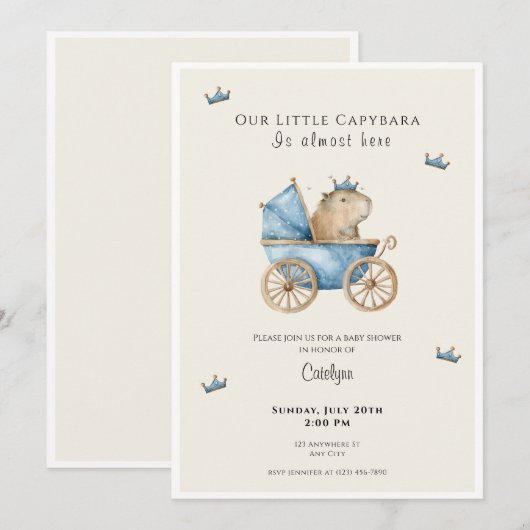 Capybara Baby Shower Invitation Little Prince 招待状 (正面/裏面)
