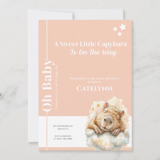 Capybara Baby Shower Invitation • Oh Baby セーブザデート (正面)