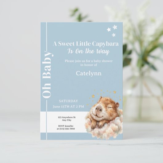 Capybara Baby Shower Invitation • Oh Baby 招待状 (スタンド正面)