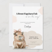Capybara Baby Shower • Pink Bow Theme 招待状 (正面)