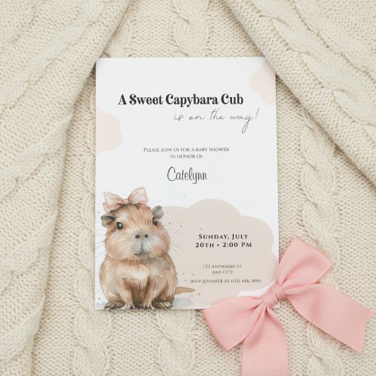 Capybara Baby Shower • Pink Bow Theme 招待状